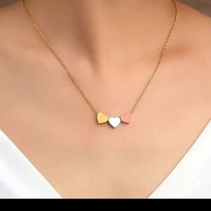 Tri-Heart Gold Necklace with Yellow, White and Pink Hearts